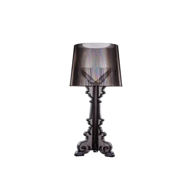 Stolná lampa z priehľadného akrylu s ornamentálnou nohou, 51 x 25 cm, E27, dva odtiene svetla, priehľadná, dizajnové svietidlo do spálne a obývačky čierna