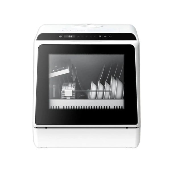 Stolní myčka na nádobí s 5 mycími programy a sušením horkým vzduchem Rozměry 458 x 430 x 428 mm Příkon 900 W Dotykové ovládání Bílá barva 1