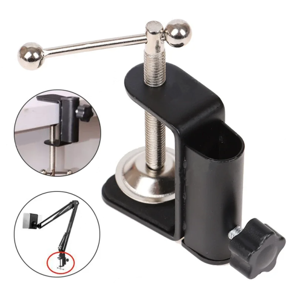 Stolní svorka na mikrofonní držák Univerzální kovová svorka na hranu stolu 4,5 cm s otvorem 1,2 cm pro rameno a stojan mikrofonu 1