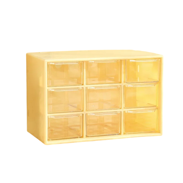 Stolní úložný box s 9 přihrádkami 18x12 cm PP organizér na drobnosti, šperky a kancelářské potřeby do zásuvky i na stůl žlutá