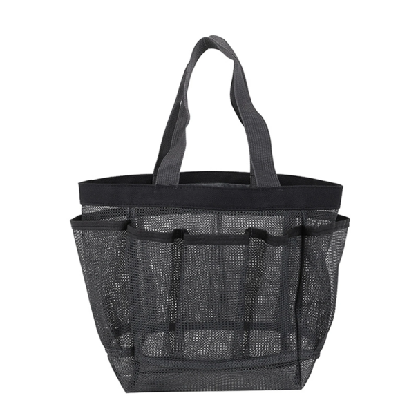 Stor strandväska i nät 20 cm höjd Förvaringsutrymme 18 x 14 cm Praktisk strandväska Handduk Badkläder Leksaker Sommarshopping grå