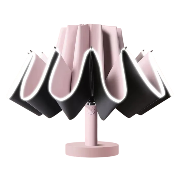 Stor vindtæt paraply 105 cm Stærk foldbar paraply med UV-isolering Reflekterende strimmel Automatisk foldning Sikker paraply til byen rosa