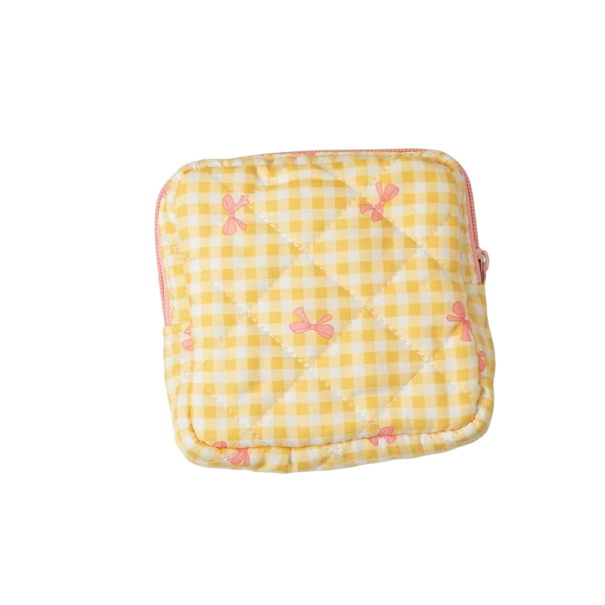 Stort kapacitetsförvaringsväska för hygienprodukter 12,5 x 5 x 12,5 cm Bärbar polyesterorganisatör med tecknad rosett och dragkedja gul