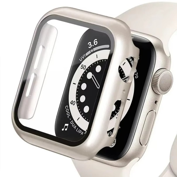 Stoßfester Schutz für Apple Watch 45 mm, 360° gehärtetes Glas und Schutzrahmen für Series 7, 8, 9, maximaler Displayschutz gold-silber