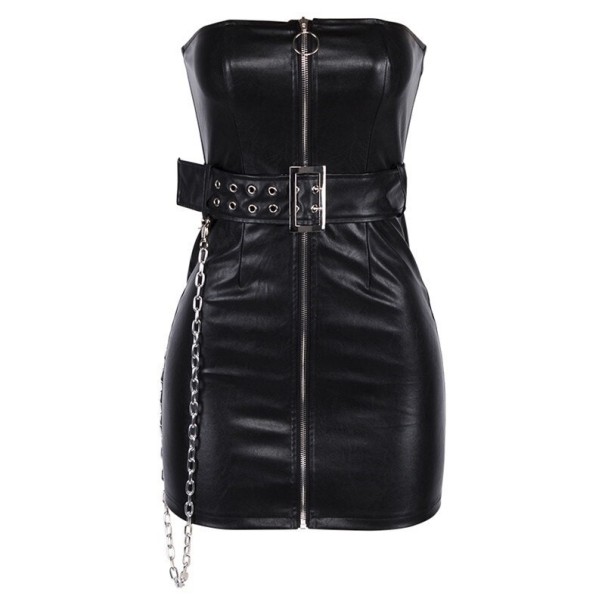 Strapless imitatieleren jurk S