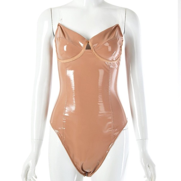 Strapless leren bodysuit voor dames B760 huidskleur M