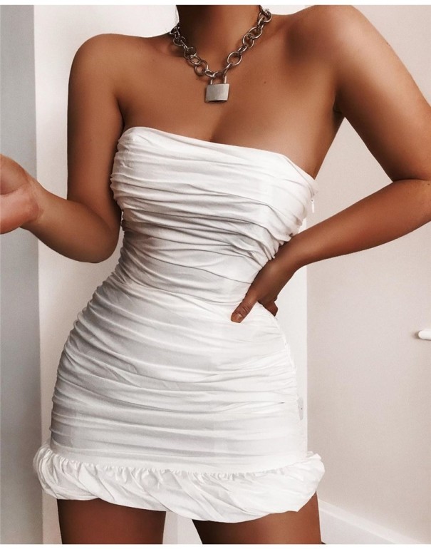 Strečové mini šaty bez ramínek bílá XS
