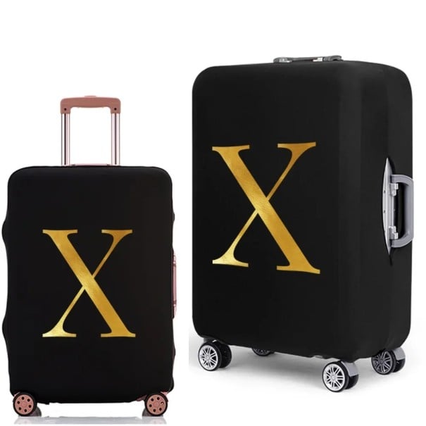 Strečový ochranný potah na cestovní kufr s potiskem písmena elastický kryt 48–53 cm elastická tkanina černý obal na zavazadlo X