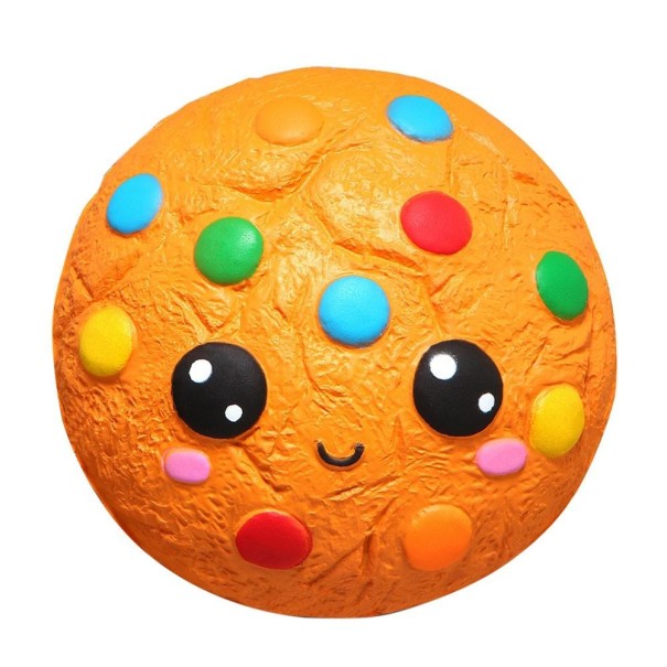 Stress Relief Squeeze Biscuit for Tension Release With a Smiling Face and Colourful Dots Soft Polyurethane Orange 11.5 x 5.5 cm 1