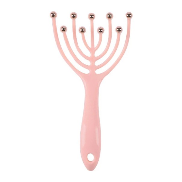 Stressabbauendes Kopfhautmassagegerät, weiches Kopfhautmassagegerät mit 9 Stahlkugeln, Anti-Stress-Kopfhautmassagegerät, 19 x 8,5 cm rosa