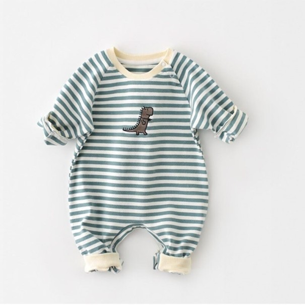 Stribet babyheldragt med dinosaur T2739 grøn 6-9 måneder