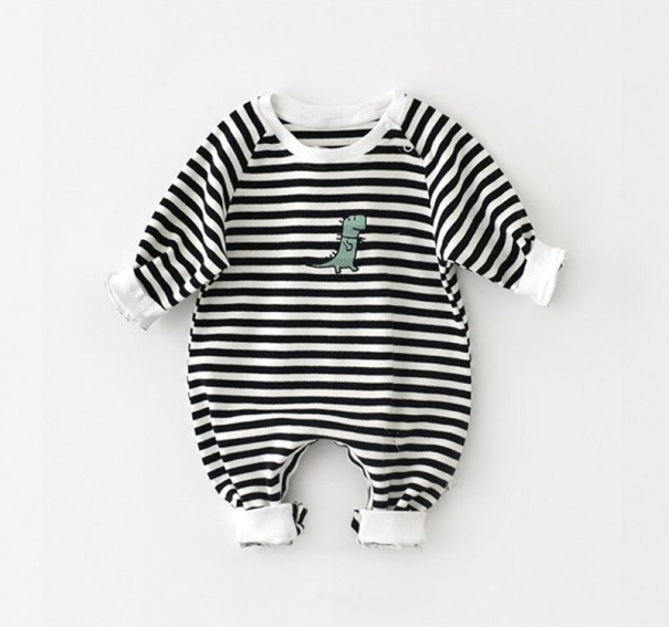 Stribet babyheldragt med dinosaur T2739 sort 6-9 måneder