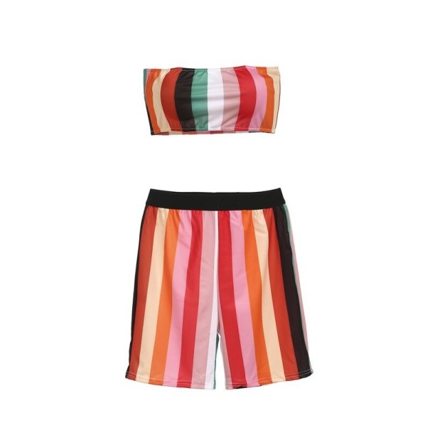 Stribet crop top og shorts til kvinder L 1