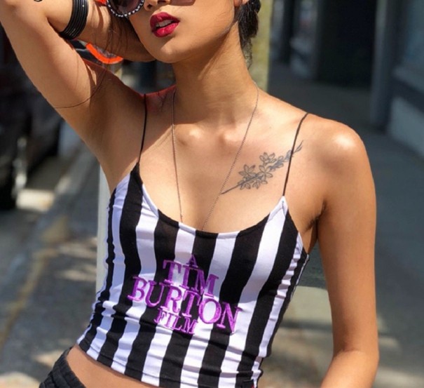 Stribet crop top til kvinder A1274 S