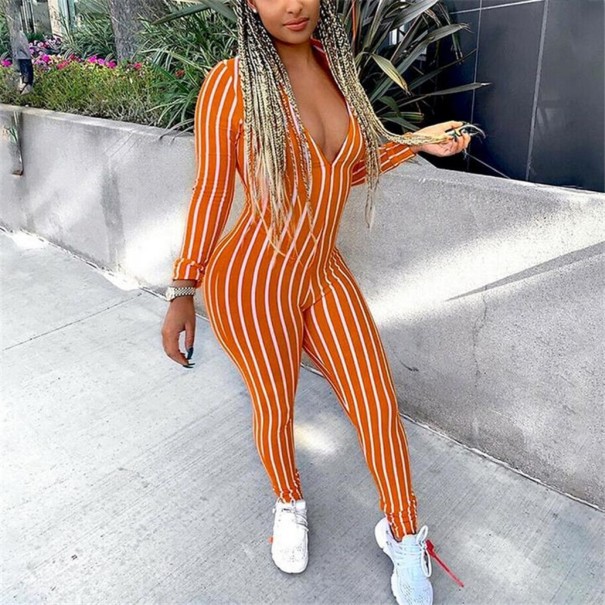 Stribet damejumpsuit A2067 orange L