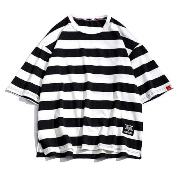 Stribet herre-T-shirt T2058 sort XS