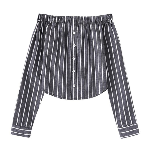 Stribet off-shoulder skjorte til kvinder sort L