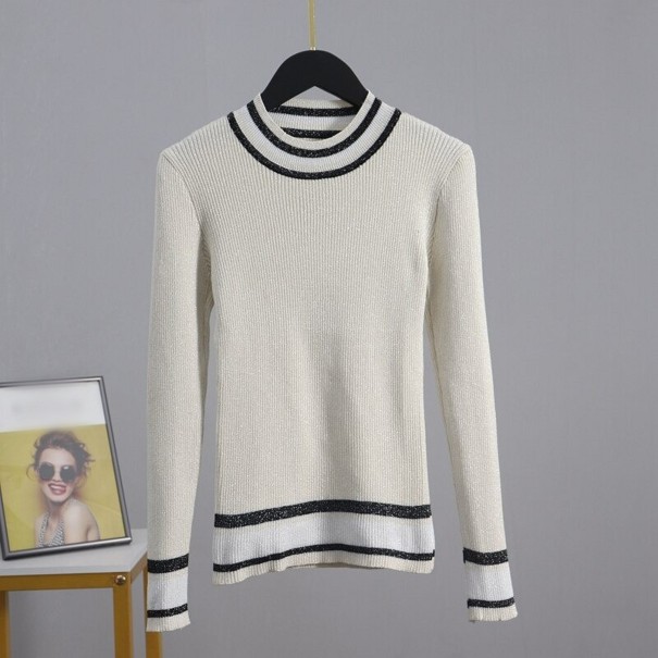 Stribet sweater til kvinder A2186 cremefarvet