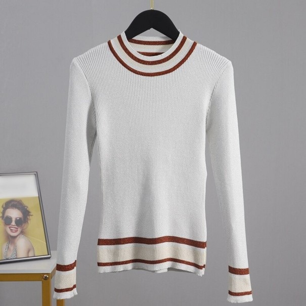 Stribet sweater til kvinder A2186 hvid