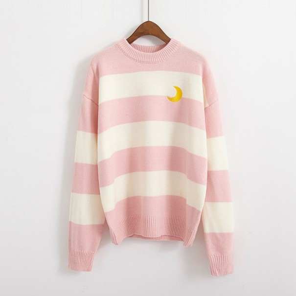 Stribet sweater til kvinder A2955 rosa