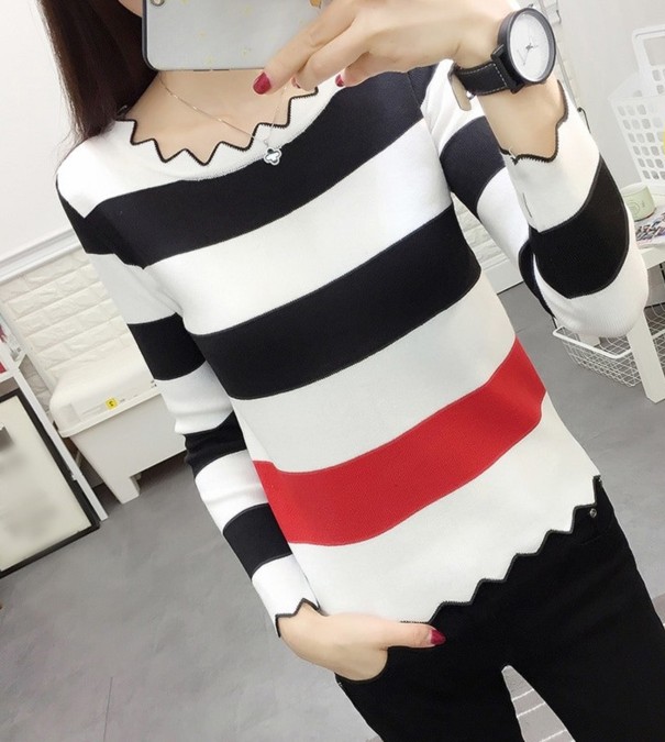 Stribet sweater til kvinder G276 sort