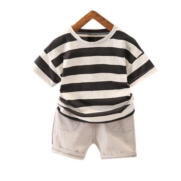 Stribet t-shirt og shorts til drenge L1388 3 A
