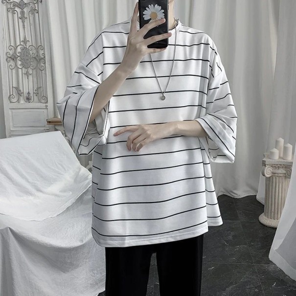 Stribet T-shirt til mænd T2216 hvid XS