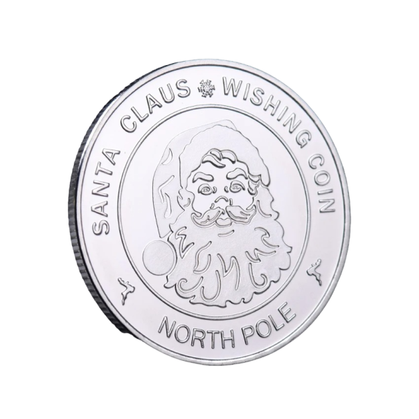 Stříbrná sběratelská mince se Santa Clausem Pamětní mince s přáním k Vánocům Oboustranná vánoční mince se Santa Clausem a se soby 4 cm 1