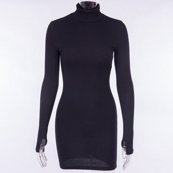 Strickkleid mit Stehkragen schwarz S