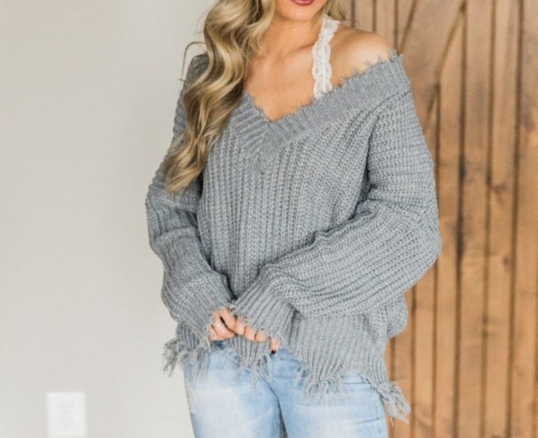 Strickpullover für Damen grau M