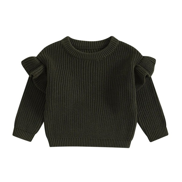 Strickpullover für Neugeborene mit Rüschen Baumwolle und Acryl Langarm Einfarbiger lockerer Pullover mit Rundhalsausschnitt schwarz 0-3 Monate