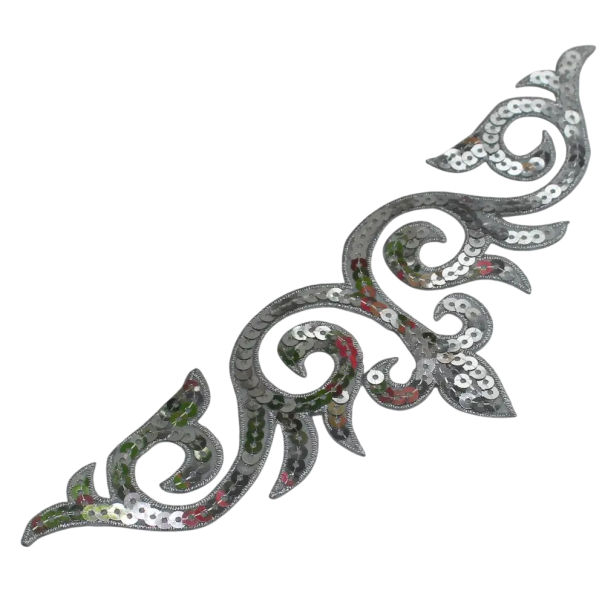 Strijkapplicatie met pailletten 24 x 8 cm Polyester decoratieve applicatie met pailletten Decoratieve patch voor kleding reparatie van kleding en creatieve versiering zilver