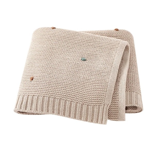 Strikket bomuldstæppe til baby 70x90 cm Babytæppe til klapvogn Tremmesenge Farverigt mønster Nyfødte Spædbørn Soveværelse beige