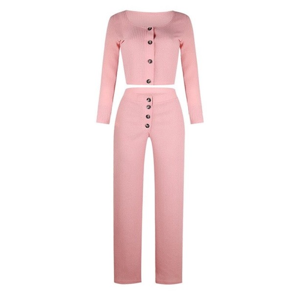 Strikket crop top og bukser til kvinder B1180 rosa L