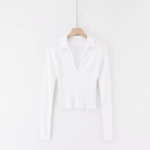 Strikket crop top til kvinder G249 hvid S