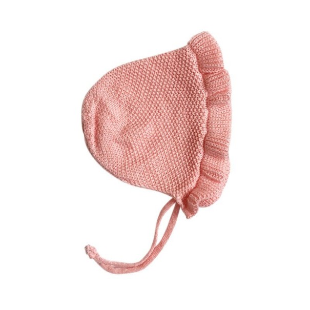 Strikket hue med flæse til piger rosa