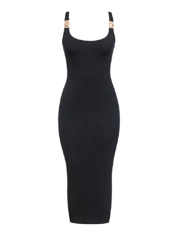 Strikket kjole med stropper sort M