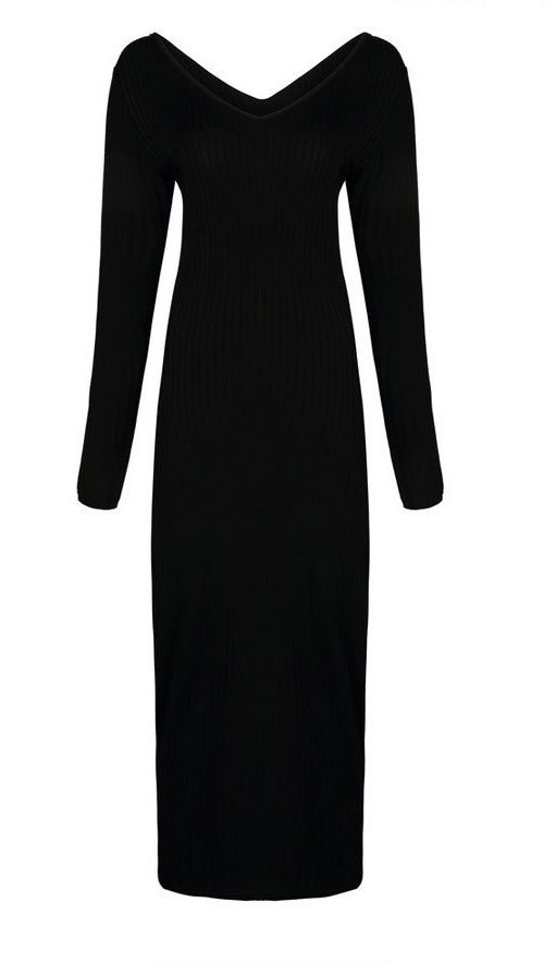 Strikket midikjole sort XL