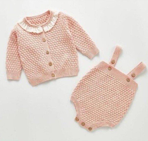 Strikket sweater og bodysuit til piger L1168 rosa 0-3 måneder