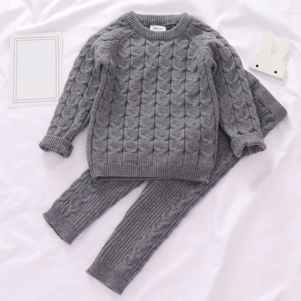 Strikket sweater og leggings til piger L1232 grå 3