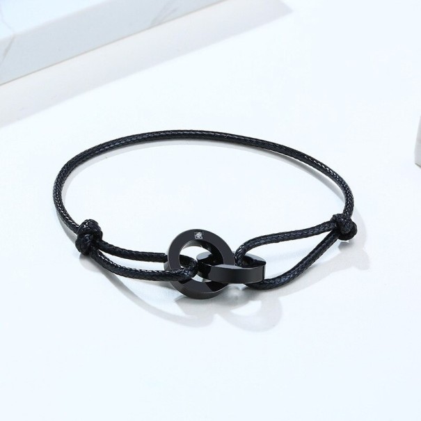 String Bracelet Linked Rings H487 black