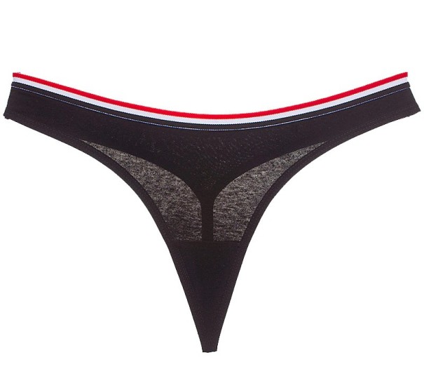 String pour femmes avec bordure rayée noir M