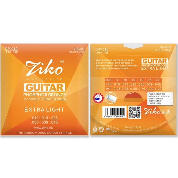 Strings for Acoustic Guitar DP-010 Carbon Steel with Hexagonal Core Phosphor Bronze Alloy Clear Tone Long Lifespan Stable Tuning 1