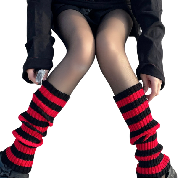 Striped Leg Warmers Z359 red