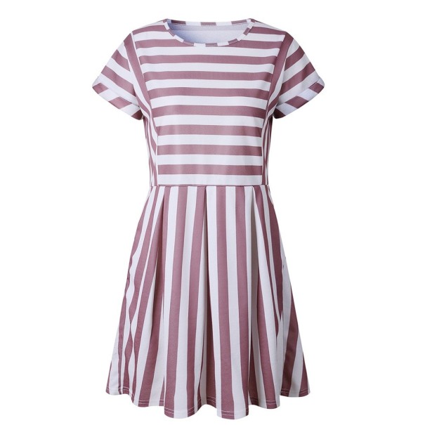 Striped Short Dress dark pink L