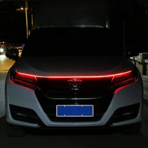 Striscia LED 120 cm 12V IP68 3000 lm Illuminazione diurna Cofano Avvio a scansione PVC Accorciabile Luce ambientale decorativa per auto Striscia LED impermeabile rosso