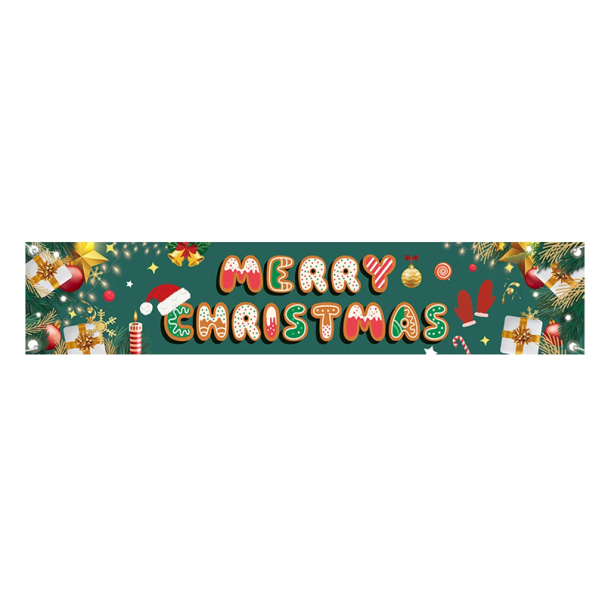 Striscione natalizio da esterno 200 x 40 cm Scritta verde in tessuto Merry Christmas Decorazione resistente per recinzione, terrazza e giardino 1