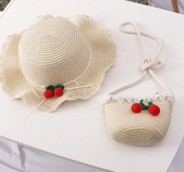 Strohoed en handtas voor meisjes beige