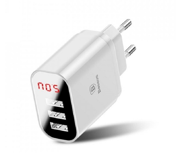 Strømadapter 3 USB-porte hvid