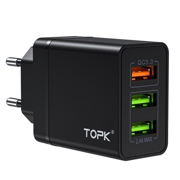 Stroomadapter 3 USB-poorten Quick Charge K699 zwart